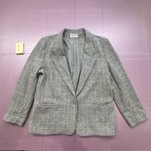 Alfred Dunner‎ Women Plaid Blazer Size 14 Wool Blend Classic Professional Office